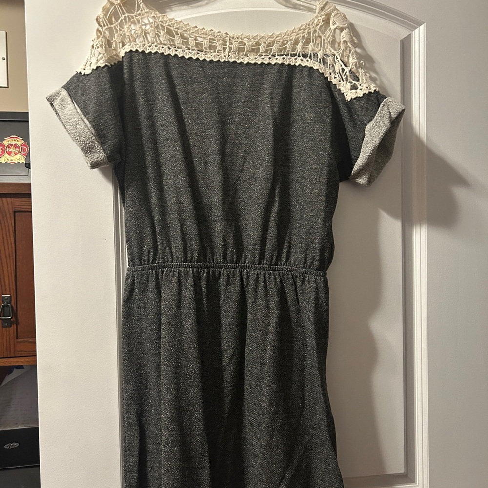 Gray Dress with Lace Accent